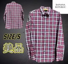 美品 バナナリパブリック チェックシャツ Sサイズ レッド系 ネルシャツ