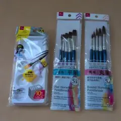 DAISO 馬毛筆 平筆 丸筆 使いすてパレット セット