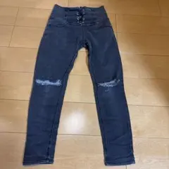 レディース スキニーデニム ダメージジーンズハイウェストブラックM sizeのサムネイル
