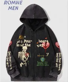 スケルトンプリント パーカー ブラック