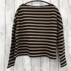 【 nano universe 】長袖カットソー ボーダー ブラック×ベージュ