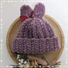 うさ耳ふわふわニット帽【桃(ラメ入り)】10〜12cmぬい向け