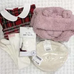 女の子冬物まとめ売り プティマイン ワンピース アウター タイツ ベレー帽 80