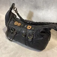 00s DIESEL Leather Shoulder Bag Black