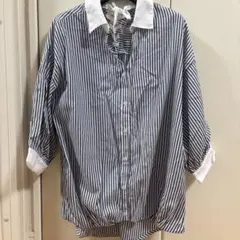 ストライプ柄 七分袖シャツ バックレースアップ