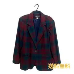 テーラードジャケット 赤緑チェック柄 ウール混紡