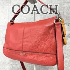 コーチ COACH 2way チャーム付 ショルダーバッグ レッド系 レザー