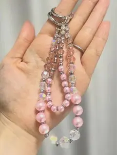 ビーズストラップ　スマホストラップ　ピンク
