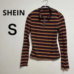 美品✨SHEIN 【Ｓ】ストライプ ハーフジップ 長袖 Tシャツ