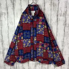【総柄ブルゾン☆ナイロンジャケット】マルチカラー☆M〜L☆80s 90s☆個性派