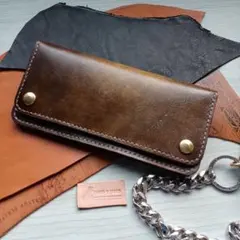 トラッカーウォレット　ロング　グラデーション染め　ダークイエロー～ブラウン