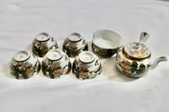 九谷焼 古九谷 茶器 急須 湯冷まし 湯呑み5客 金彩 金縁 骨董 古美術