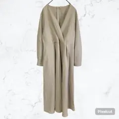 J1111 ロングワンピース カシュクール Vネック ウエストタック ベージュS