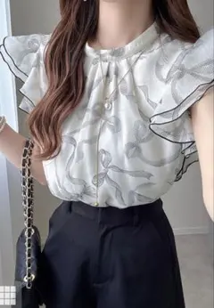 【GRL】リボン柄シフォンブラウス［dh1382］