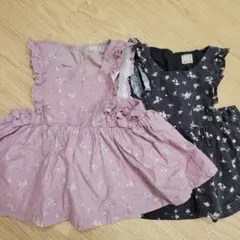 プティマイン　花柄エプロンチュニック　２点セット　90サイズ