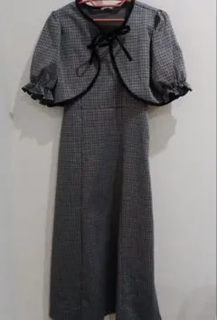 ボレロ付き チェック柄 ロング キャミワンピース　L