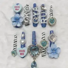 キッズネイルチップ　スーパーロング　KOGYARU コギャルネイル　ブルー