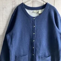 な*か様 古着　ワッペン　クルーネック　スウェット カーディガン ネイビー　オー