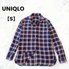 ユニクロ　フランネルシャツ　チェック　青×赤　長袖　シャツ　UNIQLO【S】