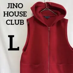 JINO HOUSE CLUB【L】フード付きボアベスト レッド赤　ポケット付