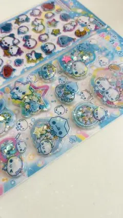 ぷくぷくあわわちゃんキャンディグリッターステッカー　スパンコールパーティー