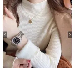 【訳あり商品】✨ラスト1点✨裏起毛フレアスリーブ ハイネックニット 白 防寒