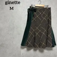 ジネット　ginette フレアスカート　チェック柄　リボン　M ベロアのサムネイル