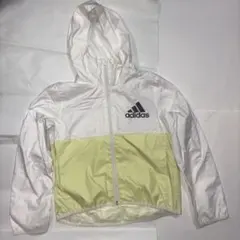 adidas フード付きウィンドブレーカー ホワイト/ライム　140