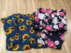 花柄の甚平120cmとひまわり柄ワンピース130cmのセット売り
