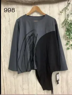 996 新品 夢地哉 ムジヤ ぼかしライン ワッシャー切替 紐付きカットソー