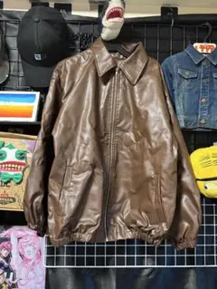 ブラウンレザー ジッパー付きジャケット