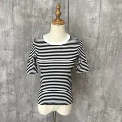 UNIQLO リブボーダークルーネックT 五部袖　シンプル　ストレッチ　綺麗め