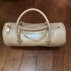 ベージュ クロコダイル型押し ハンドバッグ