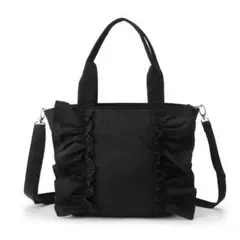 新品　grove 縦フリルナイロン2WAYトート　ブラック　！