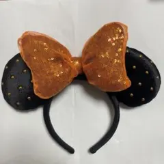 ミニーマウス風カチューシャ 黒とオレンジ ハロウィンモチーフ