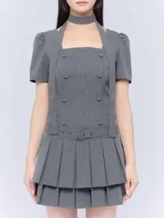 pium フロントホックビスチェ×プリーツスカートセット チャコール