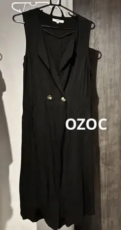 OZOC ブラック ジレ　ロングベスト ノースリーブ　リネン風生地　ポケットありのサムネイル