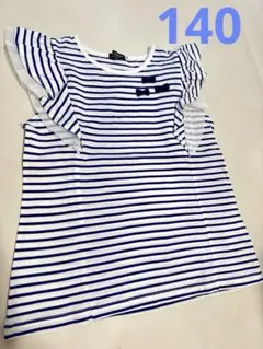 BeBe半袖Tシャツ 青ボーダー リボン 140cmのサムネイル