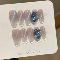 ネイルチップ マグネット ビジュー ブルー S