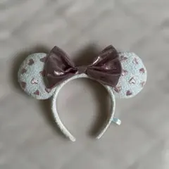 ディズニーカチューシャ ミニー スパンコール ハート ピンク 白