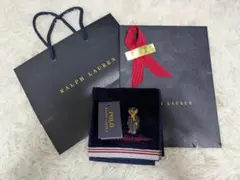 POLOラルフローレン ポロベア　タオルハンカチ　紺　ギフトバッグ付き