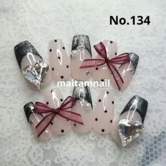 ネイルチップ　オーダー　フレンチ　マグネット　ドット　リボン　量産型　レース