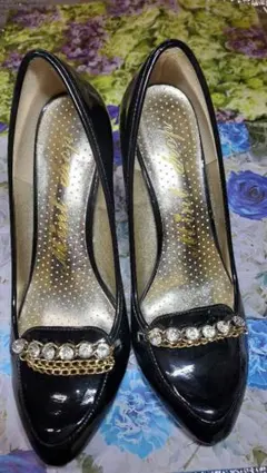 パンプス (飾り付き 黒 サイズL)