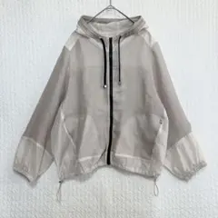 kazumiコラボ♦︎メッシュパーカー 38 ベージュ ジップアップ シアー