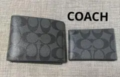 コーチ 二つ折り財布 シグネチャー PVC 札入れ カードケース 黒 COACH
