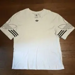 adidasアディダス◆ホワイト半袖Tシャツ3本ラインLサイズ