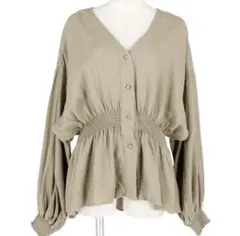 ウエストシャーリングリネンライクブラウスcoca バルーンスリ