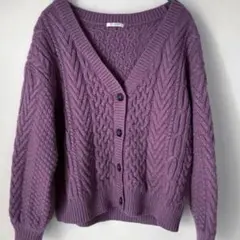 GLACIER ケーブル編み パープル ニットカーディガン Honeys