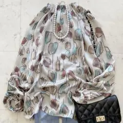 トゥモローランド　ツーリップフラワープリント ギャザーネックブラウス