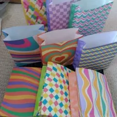 グルーヴィパターンB　折り紙ミニ紙袋　ギフト袋セット（ハンドメイド）9枚